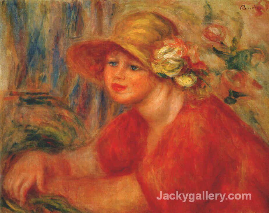 Woman in a hat with flowers by Pierre Auguste Renoir paintings reproduction